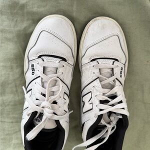 New Balance White and Black 550 Leather Sneakers